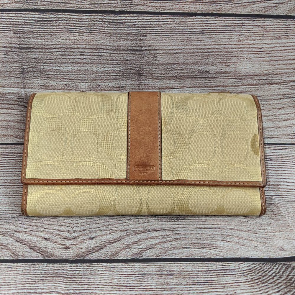 COACH Yellow Tan Tri-Fold Wallet Classic C